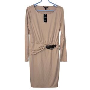 Lauren Ralph Lauren Women’s tan Buckle-Trim Stretch Jersey Dress NWT (size 8)